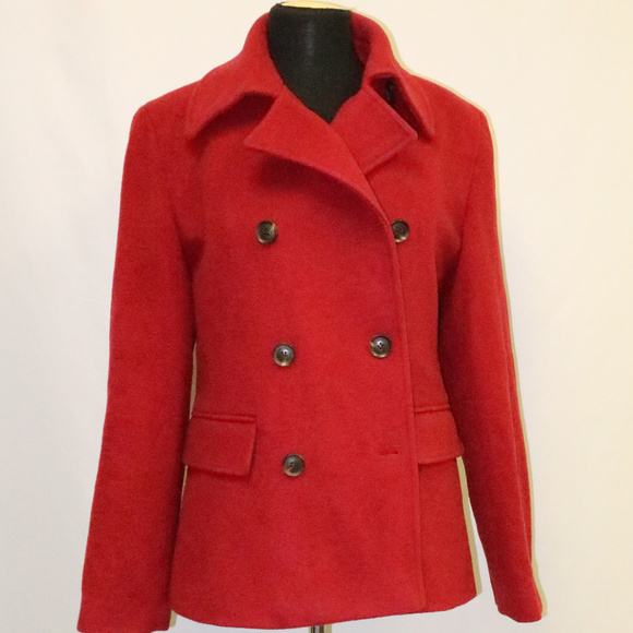 Calvin Klein Jackets & Blazers - CALVIN KLEIN Red Wool Double Breast Pea Coat
